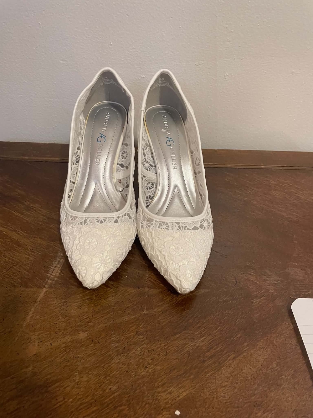 Andrew Geller White Lace Pointed-Toe Flats